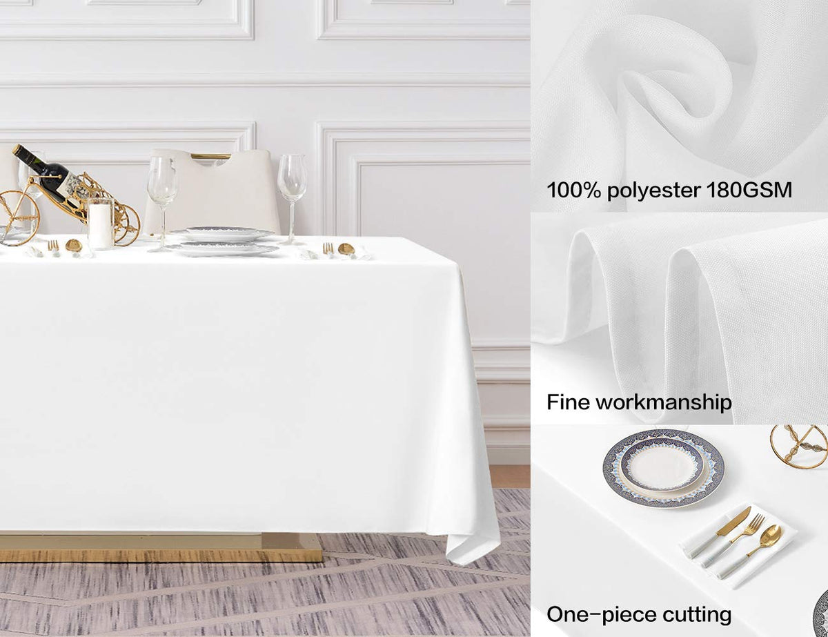 Surmente 2 Pack White Rectangle Tablecloth 90 x 132-inch Rectangular Polyester Table Cloth for Weddings, Banquets, or Restaurants