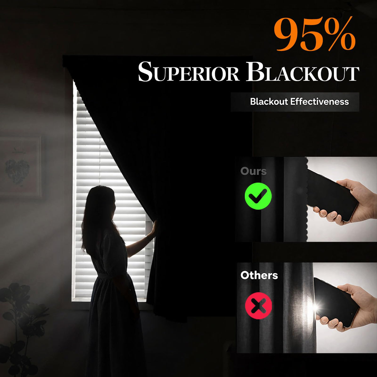 Jilron Magic Tape Stick on Curtains Blackout Curtains for Bedroom no Drillng Self Adhesive Curtain no Rod Small Window (Black, 35" W x 40" L) 2 Panels