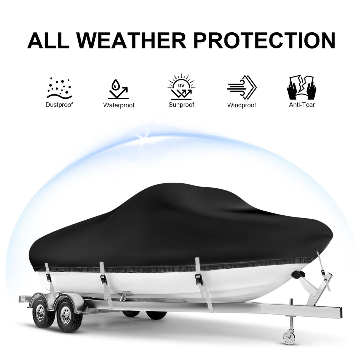 Boat Cover 24-26 ft, Waterproof 1200D Heavy Duty Boat Cover, PU Marine Grade Polyester Boat Covers 24-26 ft, Fits Bass, V-Hull, Tri-Hull, Runabout, Jon, Fishing, Trailerable, Beam Width 135 inch