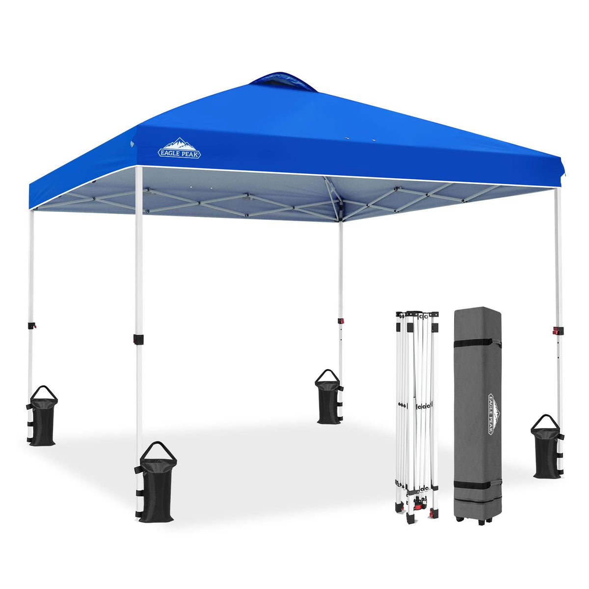 EAGLE PEAK Pop Up Canopy Tent with Wheeled Carry Bag, 8 Stakes, 4 Ropes, 4 Weight Bags, Easy Set Up Tent Canopy, 10x10 ft, 100sqft of Shade, Blue