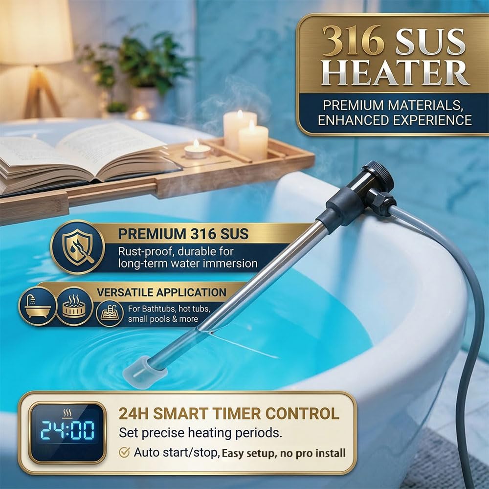 Portable Baptistry Immersion Water Heater with Thermostat, Submersible Baptismal Pool Heater for Inflatable Pools, Hot Tub, Spa, and Cold Plunge, Fast Heating Bathtub Heater