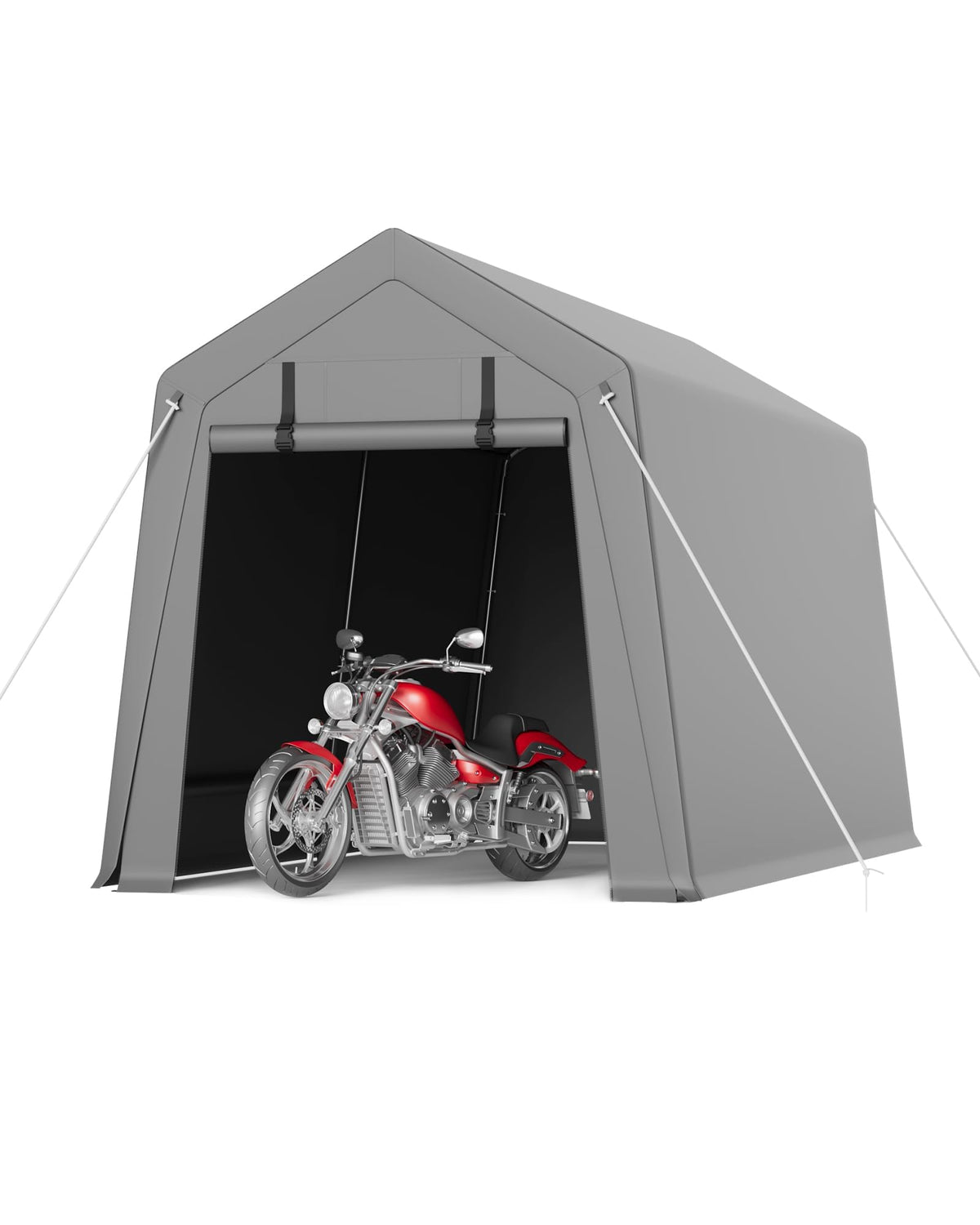 Heavy Duty 7x15 FT Portable Carport Shed, Waterproof Motorcycle Shelter & Storage, Roll-Up Door, Ventilated, Tool-Free Setup, Galvanized Steel, Secure Outdoor Garage for Bikes, Firewood, Tools