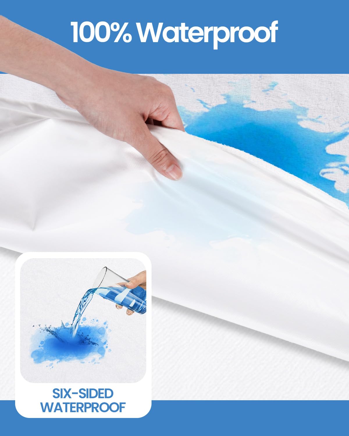 HUPPER Queen Mattress Protector Zippered (12/13/14/15Inchs), Terry Cloth Mattress Encasement, 6-Side Waterproof Mattress Cover, Micro Zipper, Noiseless, for Queen Mattress 60 * 80