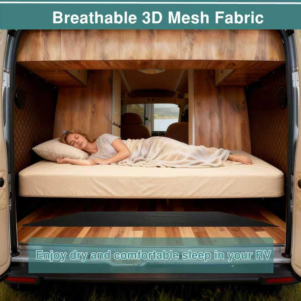 Queen Size RV Mattress Underlay Moisture Barrier, Breathable RV Under Mattress Ventilation, 3D Air Meshfiber Under Mattress Pad RV Accessories Keeps Beds Dry for Campers ( 80'' x 60'') (Black, Queen)