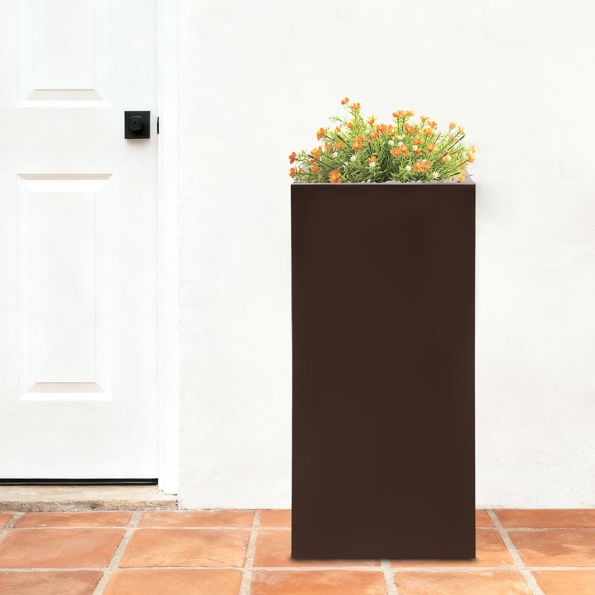 Tapischion Galvanized Steel Planter Box, 16x16x30 Inch Large Modern Rectangular Garden Pot for Outdoor, Rust-Resistant Elevated Flower Box for Patio, Deck, Balcony Decor