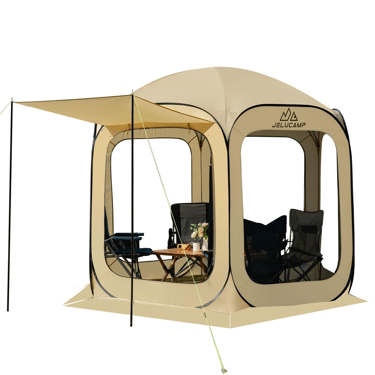 JELUCAMP 10x10 FT Pop Up Screen House Tent - Instant Screened Gazebo Canopy with Mosquito Net, Portable Backyard Tent for 4-6 People, Easy Setup Patio Shelter for Camping, BBQ, Sports & Outdoor
