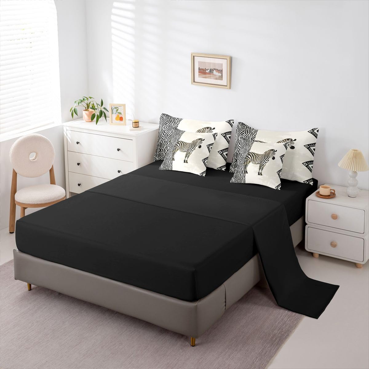 Erosebridal Zebra 7 Piece Bedding Set Full Zebra Stripes Comforter Set with Sheets Woodland Silhouette Wild Animal Skin Bed in a Bag African Animal Lover for Kids Boys Girls