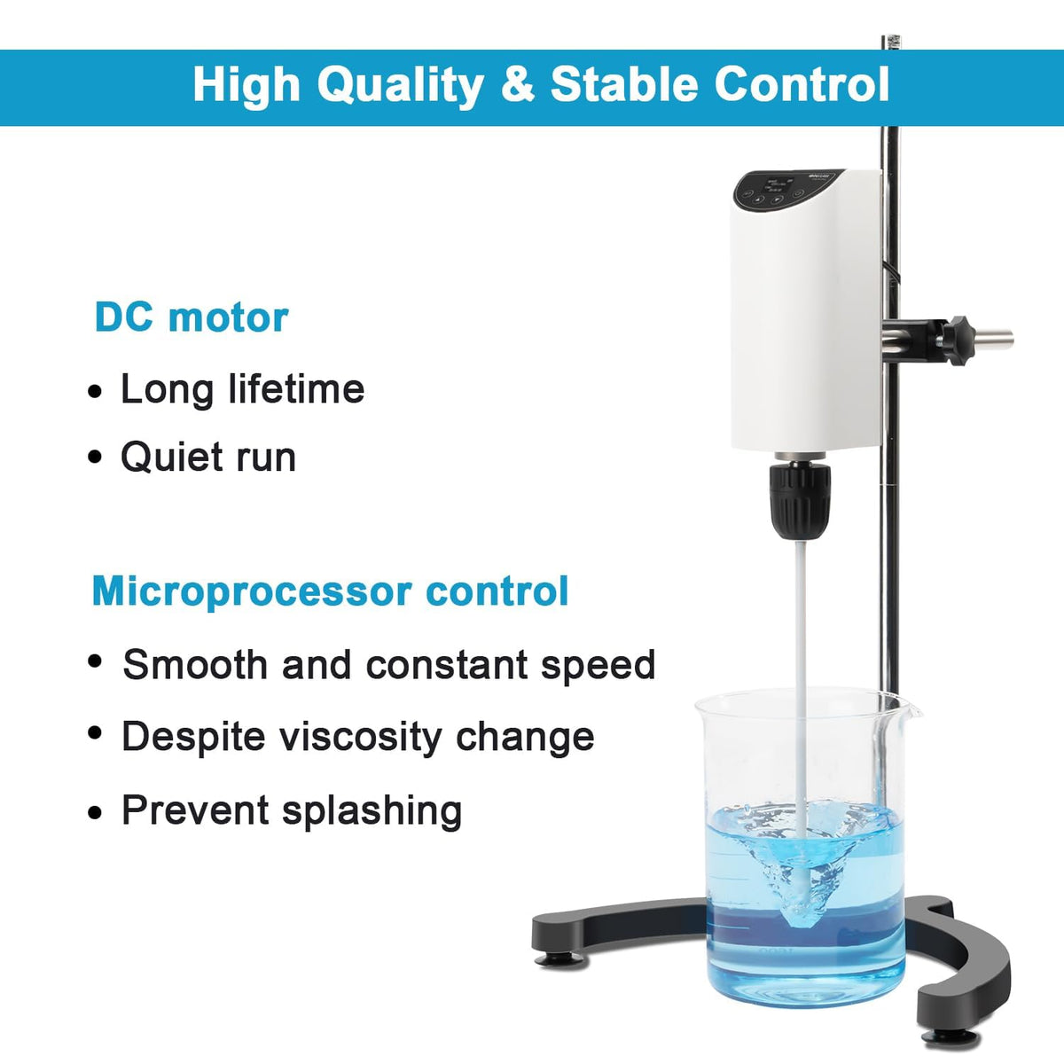 ONiLAB Lab Analog Overhead Stirrer, OLED Digital Overhead Stirrer, 10L Capacity, 200-2500rpm,Max.Viscosity 10000mpas,Overhead Mixer with Support Stand&Two Stirring Rods