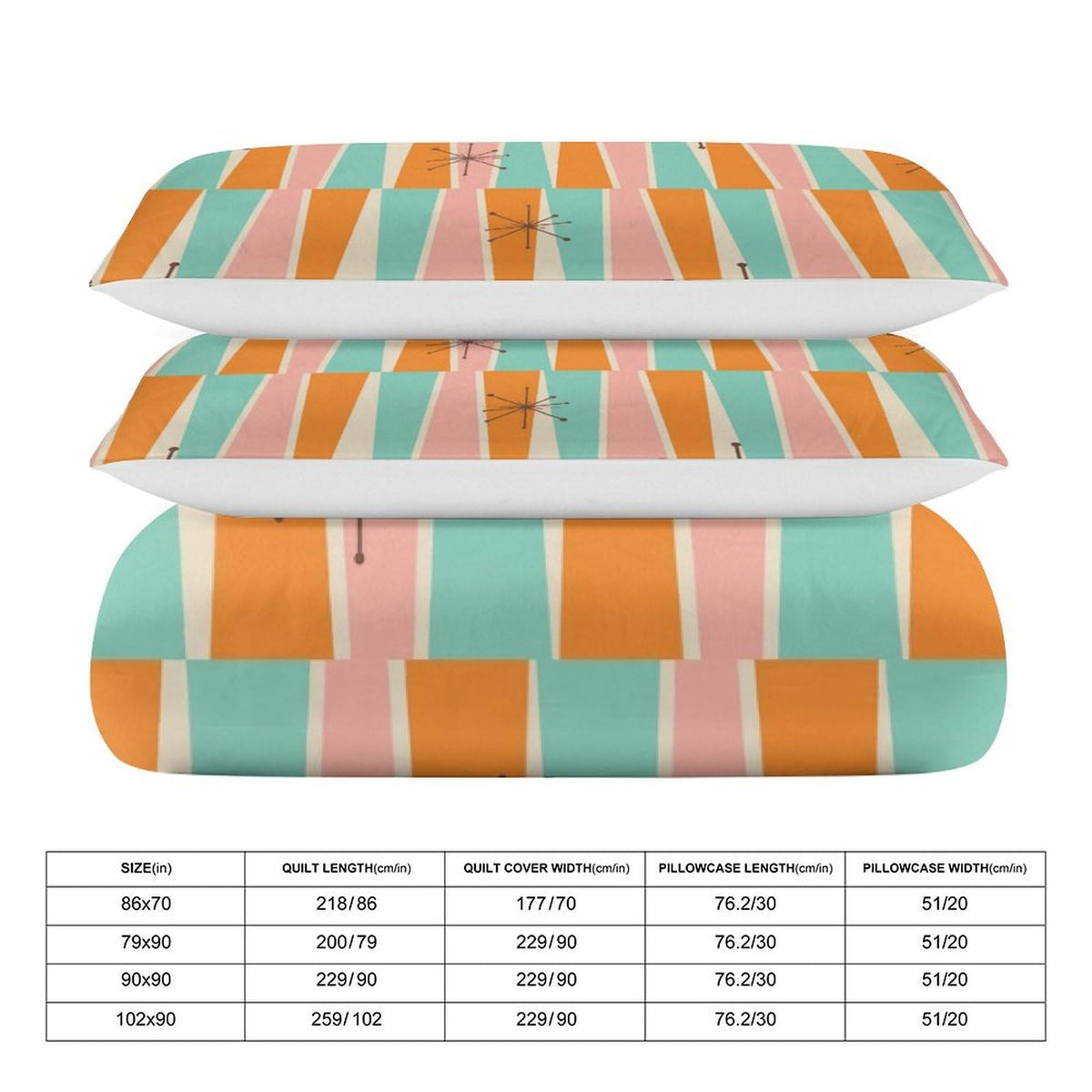 Modern Mid Century Duvet Cover Queen Retro Atomic Bedding Set, Rainbow Grid Comforter Cover Vintage Fifties 1950s Bed Set，Abstract Art Bedding 3 Piece (1 Duvet Cover 86"x70" + 2 Pillow Sham 20"x30")