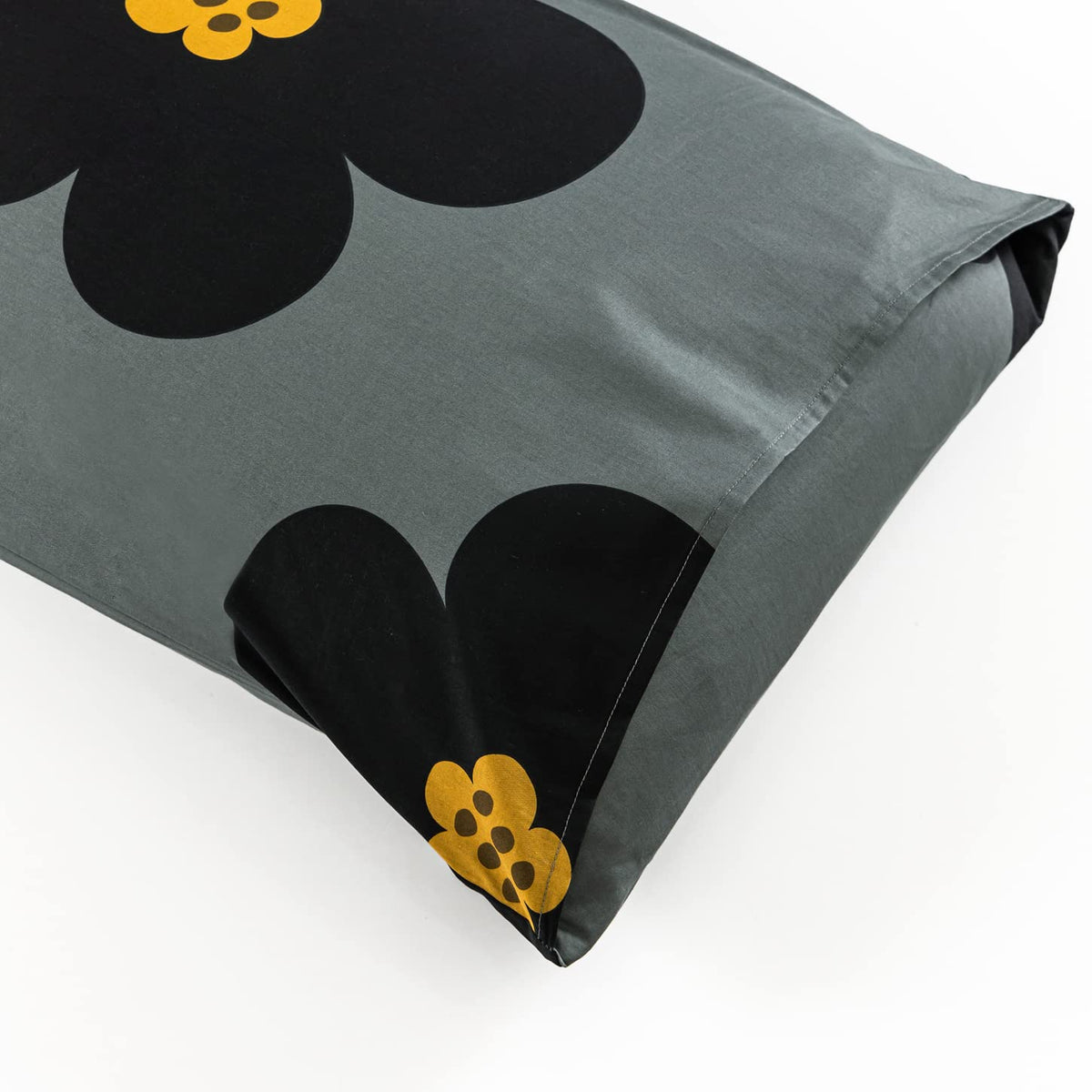 YuHeGuoJi Cartoon Floral Duvet Cover King 100% Cotton 3 Pcs Set 1 Yellow Grey Botanical Blossom Patterned Duvet Cover with Zipper Ties 2 Pillowcases Cute Black Flower Bedding Set Soft