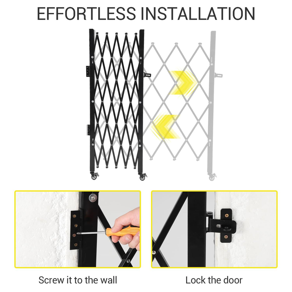 Single Expandable Gate, 87"H x 85"W Folding Security Door Gate, 360° Rolling Barricade Gate, Heavy-Duty Steel Outdoor Retractable Lockable Scissor Gates for Courtyards, Garages, Gardens, Pool