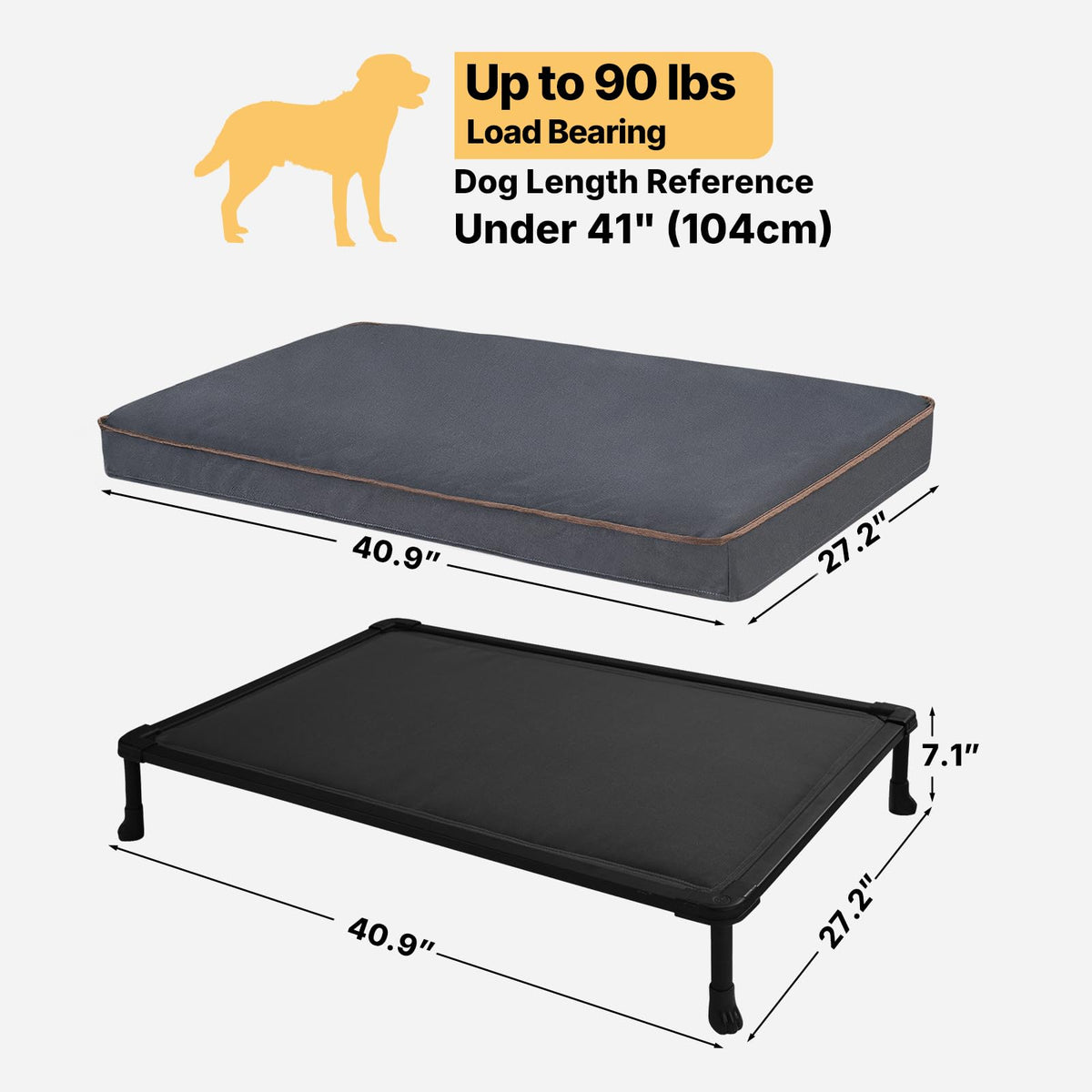 Veehoo Chew Proof Elevated Dog Bed, Indestructible Raised Dog Bed with Exclusive Cover, Washable Orthopedic Padded Pet Cot for Indoor & Outdoor, Large Dog Bed 41" x 27", Dark Grey