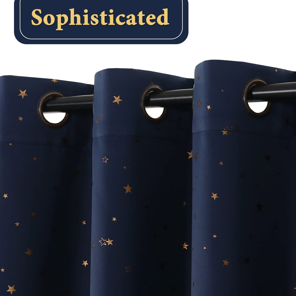 H.VERSAILTEX Blackout Star Curtains for Kids Room Boys Girls Twinkle Stars Thermal Insulated Cute Thick Soft Curtain Drapes, Grommet Top, 1 Panel, 52" W x 63" L, Navy/Bronze