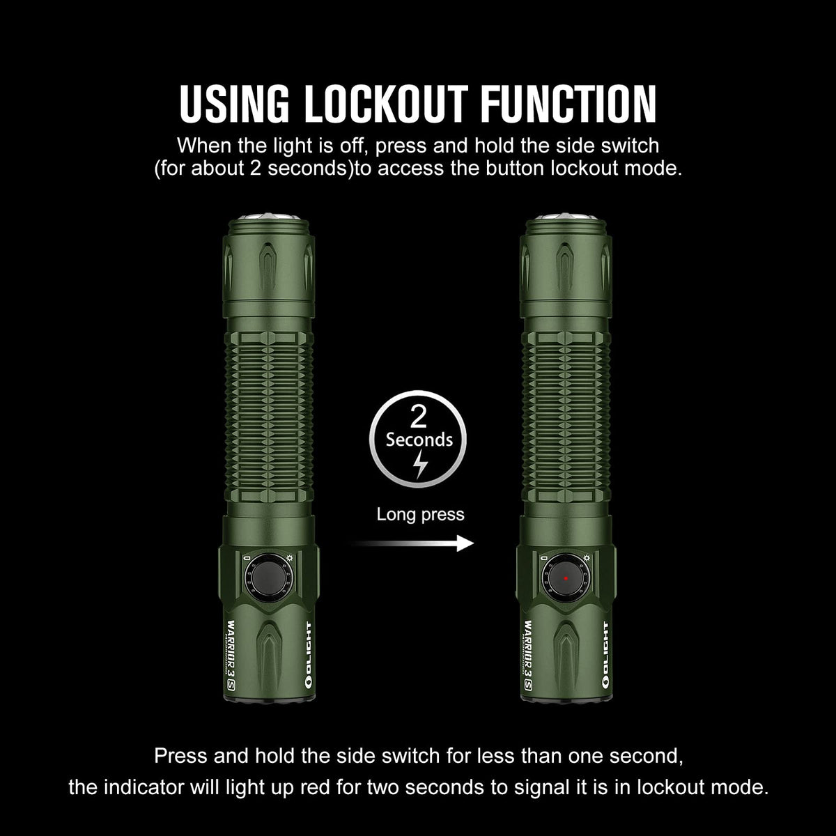 OLIGHT Warrior 3S 2300 Lumens Rechargeable Tactical Flashlight, Compact Dual-Switches LED Bright Light with Proximity Sensor, Powered by Customized Battery for Emergency and Searching (OD Green)