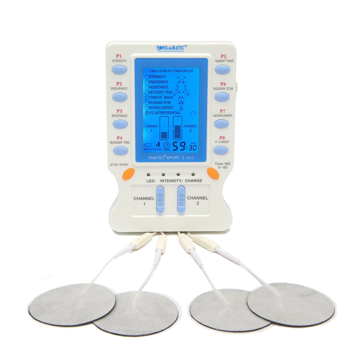 TAMTEC Sport 2 Plus – Muscle Stimulator with TENS Kit – 8 Programs – Helps Improve Muscle Strength and for Pain Relief – Dual Channel EMS Unit