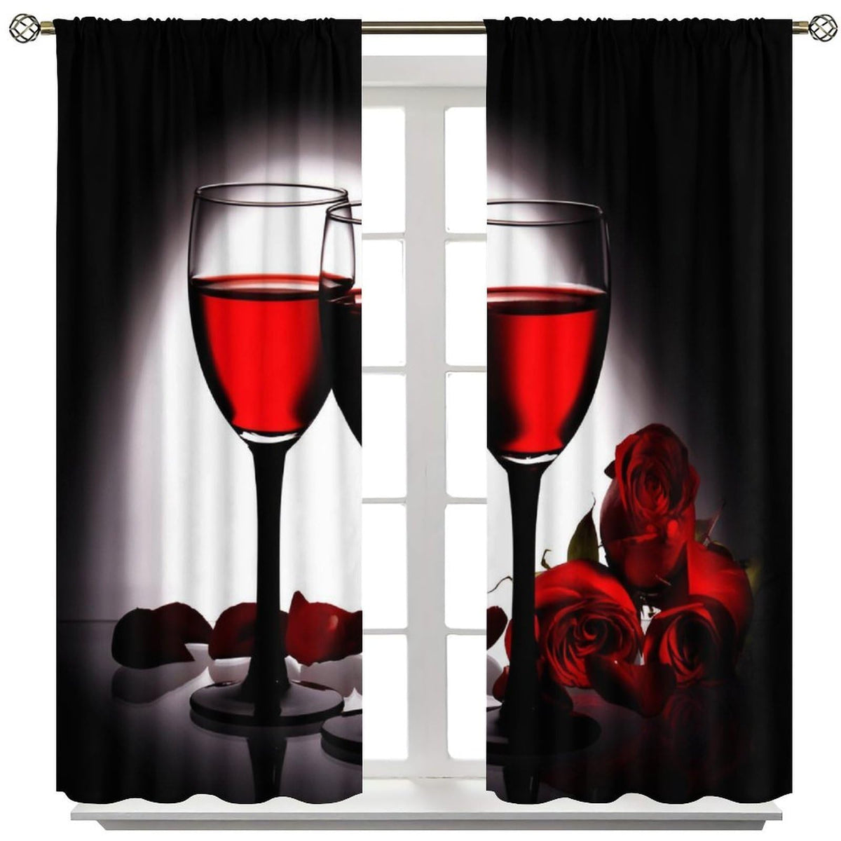 Nsbul Luxe Red Wine Rose Curtains, Romantic Valentine’s Dinner Vibe Rose Accents Passionate Window Drapes for Anniversary Date Night Bedroom Living Room Dining Decor, 42" W X 45" L (No Blackout)