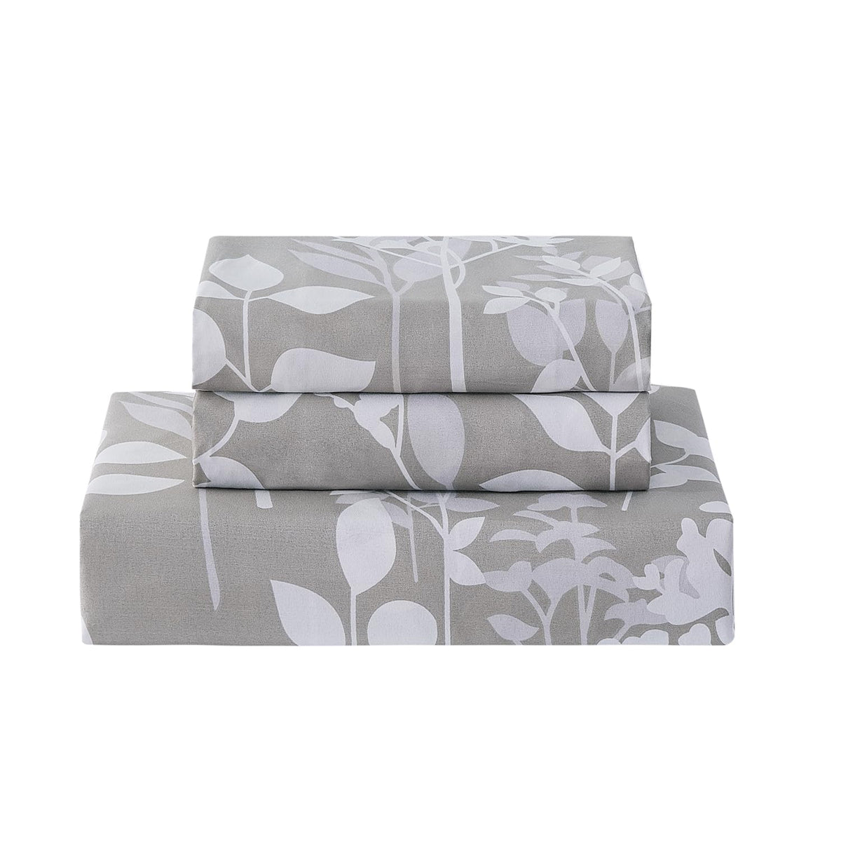 Vaulia Soft Microfiber Floral Duvet Cover King Size, Grey Botanical Print Pattern, Lightweight and Breathable Reversible Design, 3-Piece Set (1 Duvet Cover 2 Pillow Shams)