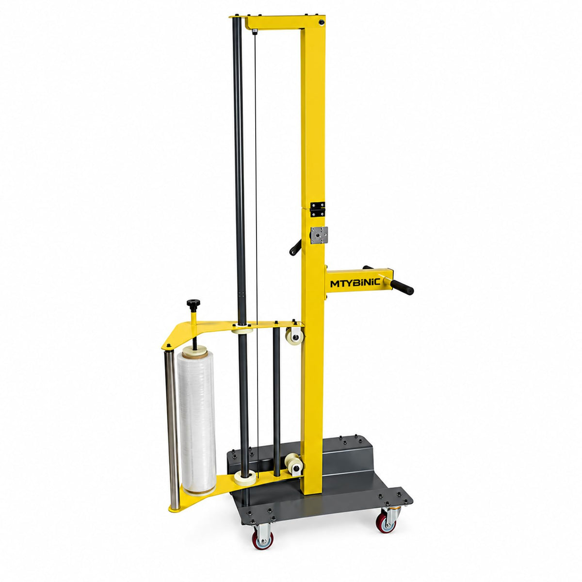 Heavy Duty Mobile Pallet Stretch Wrap Machine - Semi-Automatic Hand Push Trolley Wrapper with Adjustable Height (Up to 82"), Ergonomic Film Dispenser for Warehouse, Factory & Shipping Logistics