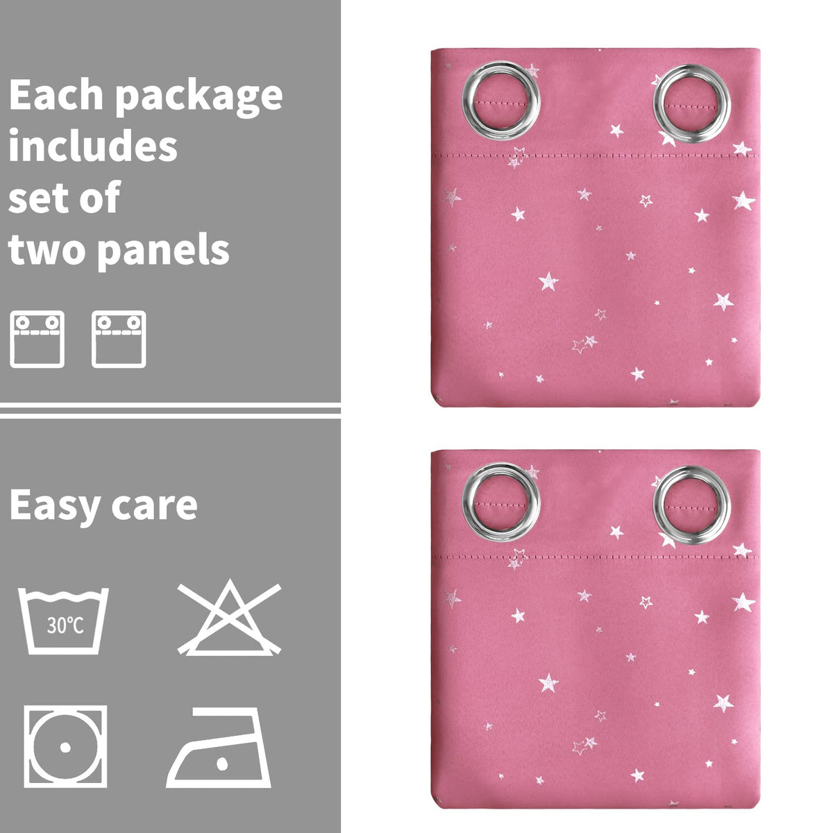 BGment Pink Blackout Curtains for Girls Bedroom, Sparkling Star Curtains Thermal Insulated Grommet Window Drapes for Dreamy Cute Princess Style Room Decor, Set of 2 Panels, 42 x 63 Inch