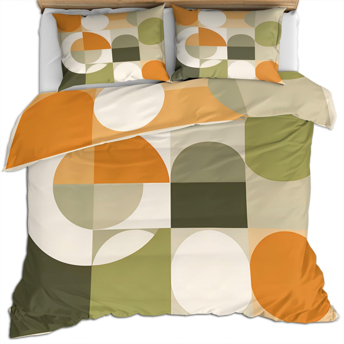QINYUN Mid Century Modern Duvet Cover Queen Size, Abstract Geometric Bedding Set 3 Piece Bedroom Decor Circle Medieval Comforter Cover and 2 Pillow Sham with Zipper Closure