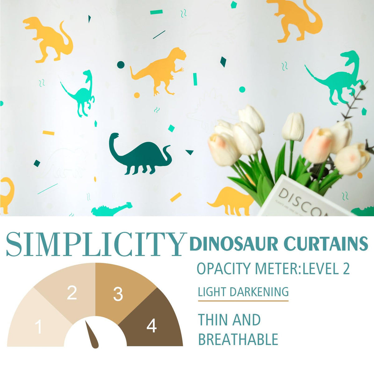 Dinosaur Curtains for Boys Bedroom Glow in the Dark Cartoon Rod Pocket Kids Boys Girls Simple Childish Cute Dino Wildlife Animals Pattern Window Drapes Nursery Bedroom Playroom Living room 2 Panels