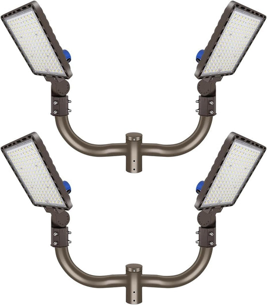 ledmo 4Pack 350W LED Parking Lot Light 52500LM IP65 5000K Commercial Street Security Light for Sport Warehouse Area with 2 Pack Double Bullhorn Bracket