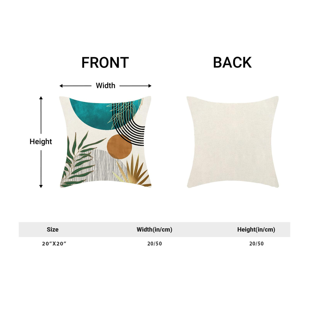 Boho Pillow Covers 20x20 Inch 2 Pcs,Aqua Teal Green Gold Tropical Leaf Summer Outdoor Decorative Throw Pillows,Mid Century Abstract Farmhouse Decor Pillowcase Linen Cushion Cover for Couch Sofa