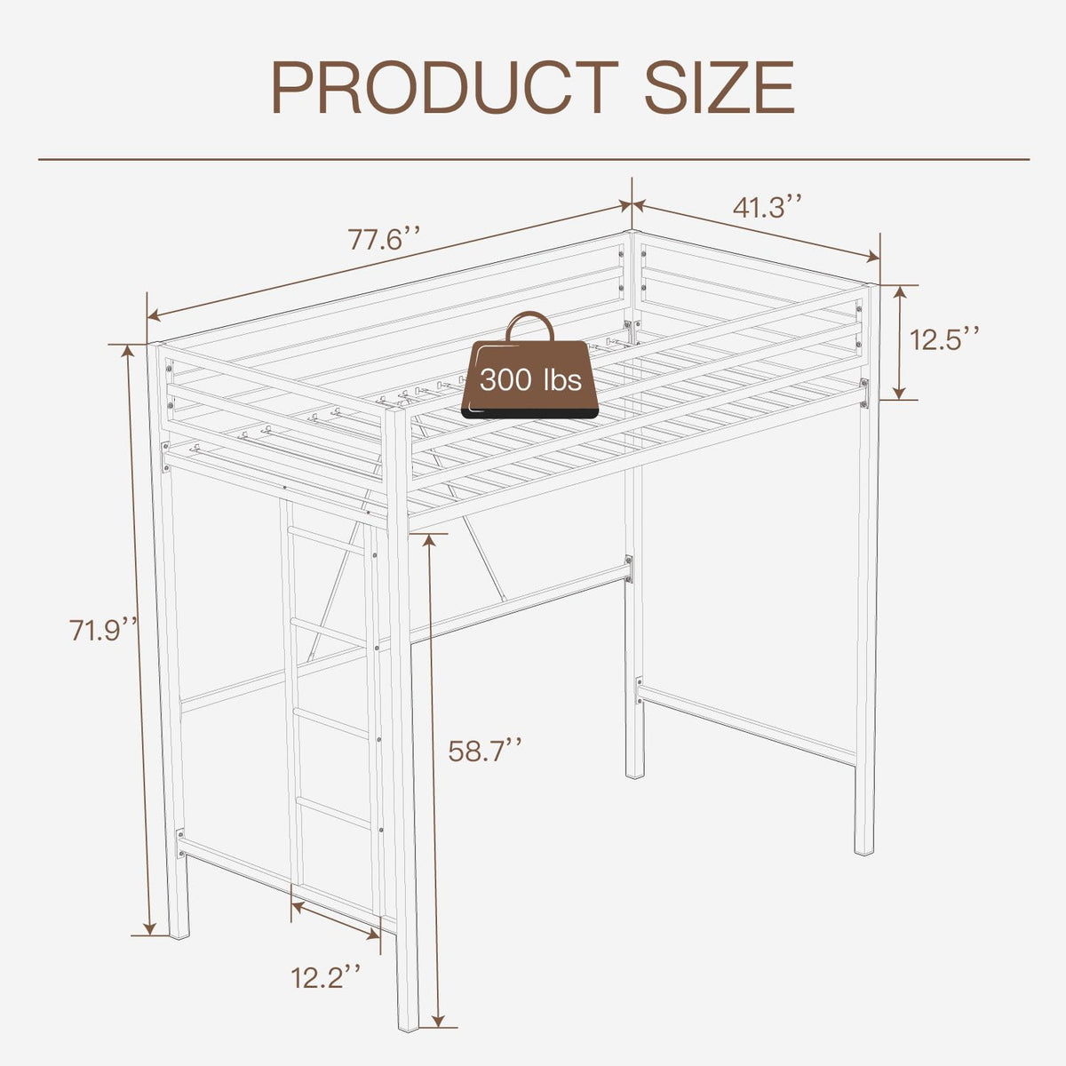ikalido Metal Loft Bed Twin Size with Safety Guardrail and Ladder, No Box Spring Needed Space Saving Bedroom Furniture,Cream White