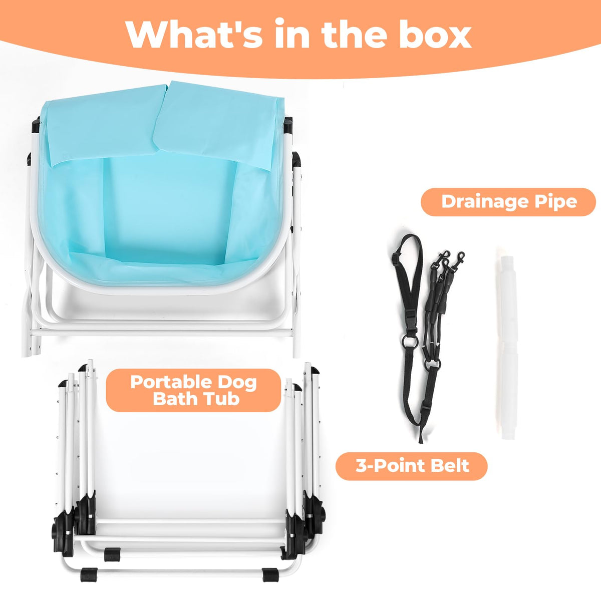 KITPLUS Portable Dog Bathtub, 5 Height Adjustable Dog Washing Station for Pet Shower and Grooming Foldable Bathing Tub with Storage & Anti-Slip Design for Small Large Dogs