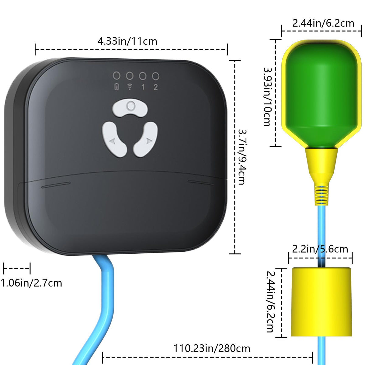 LUCKYDUO WiFi High/Low Sump Pump Alarm, Built-in Backup Battery, Smart Water Level Alert with App Notification,Water Lever Sensor Detector with 10ft Tethered Float Switch,110dB Loud Alarm,LED Flashing