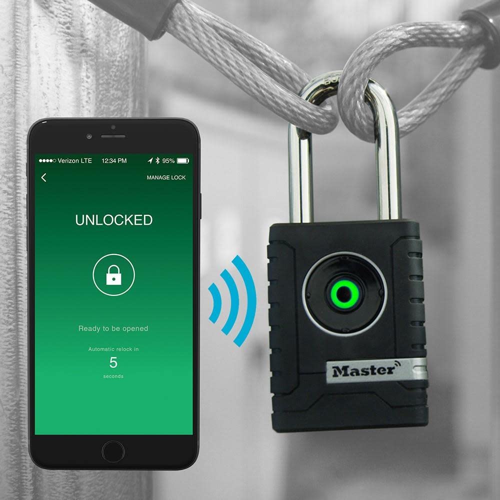 Master Lock Padlock, Outdoor Personal Use Bluetooth Lock, 2-7/32 in. Wide, 4401DLH