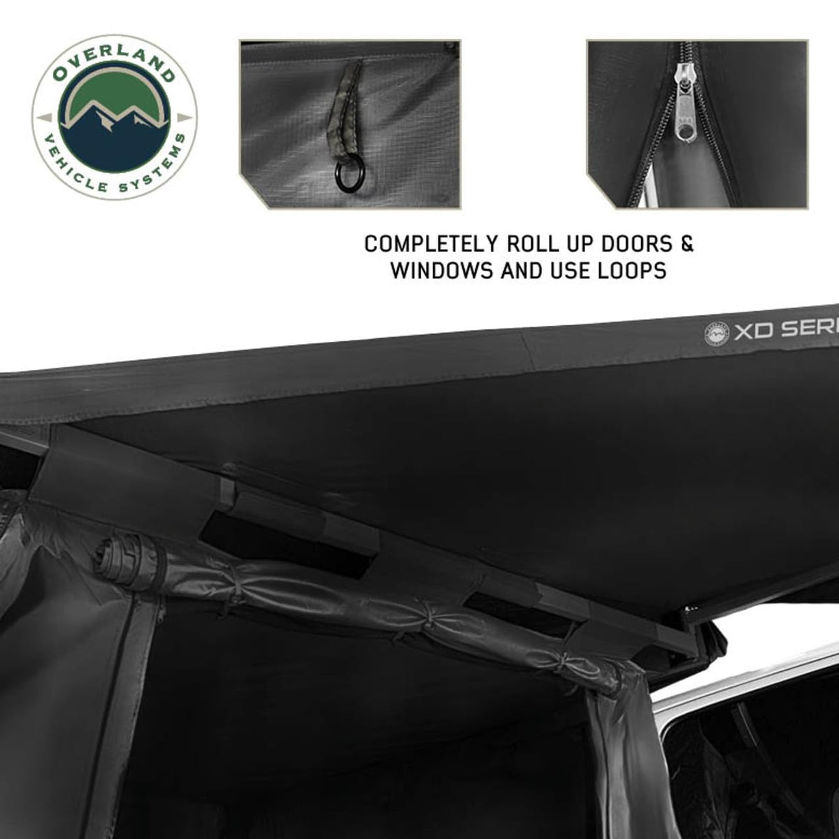 Overland Vehicle Systems - XD Nomadic 270/180 Awning Room Enclosure, Black Body, Black Trim (4 Walls & Floor)