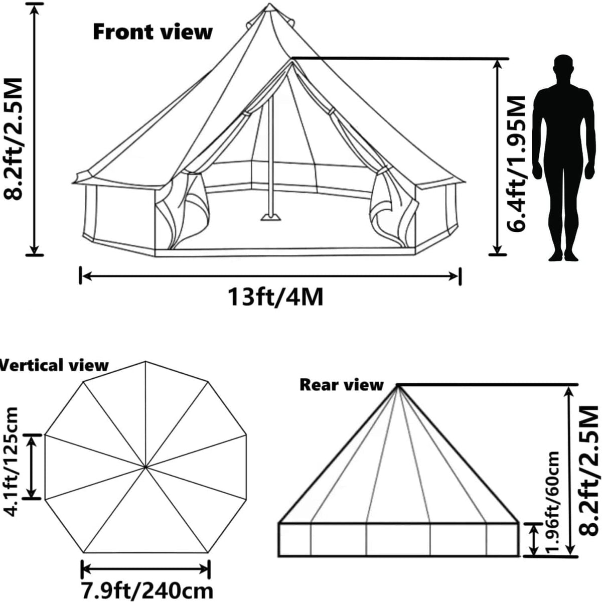 DANCHEL OUTDOOR B1 Portable Yurt with Footprint, Waterproof 4-6 Persom Family Camping Bell Tent 300D Oxford Nylon UPF50+ Sun Protection, Green 13ft/4m
