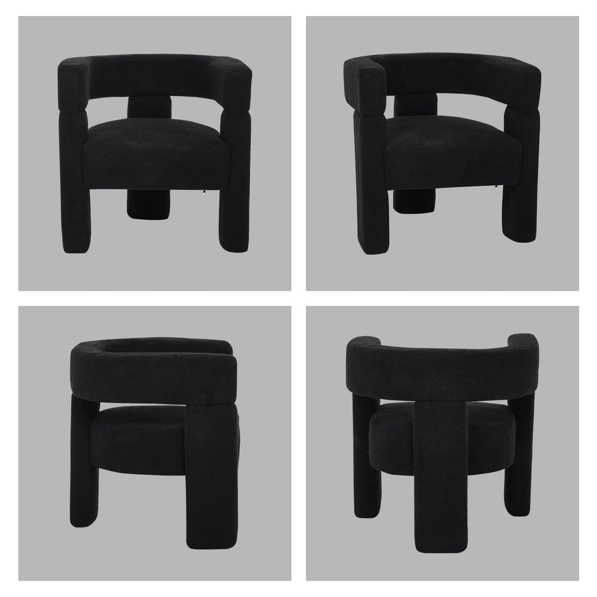 KHISCHMO Sherpa Boucle Accent Chair, Mid Century Modern Dining Room Chair, Comfy Upholstered Side Armchair Cute Barrel Side Chairs with 3 Legs for Bedroom/Kitchen/Living/Balcony/Reception,Black