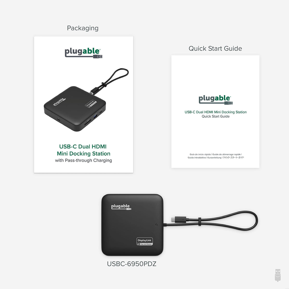 Plugable 7-in-1 USB-C DisplayLink Dock – Dual 4K 60Hz HDMI, USB-C & USB-A (10Gbps), SD Card, Gigabit Ethernet, 100W PD Charging – Compatible with macOS & Windows, MacBook Dual Monitor Support