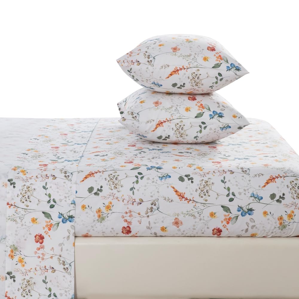 DAUAOTO Queen Size Printed Sheets Set, 100% Cotton Bedding Sets, Up to 14" Deep Mattress, Vintage Farmhouse Pattern Bedlinen Set, Botanical Garden