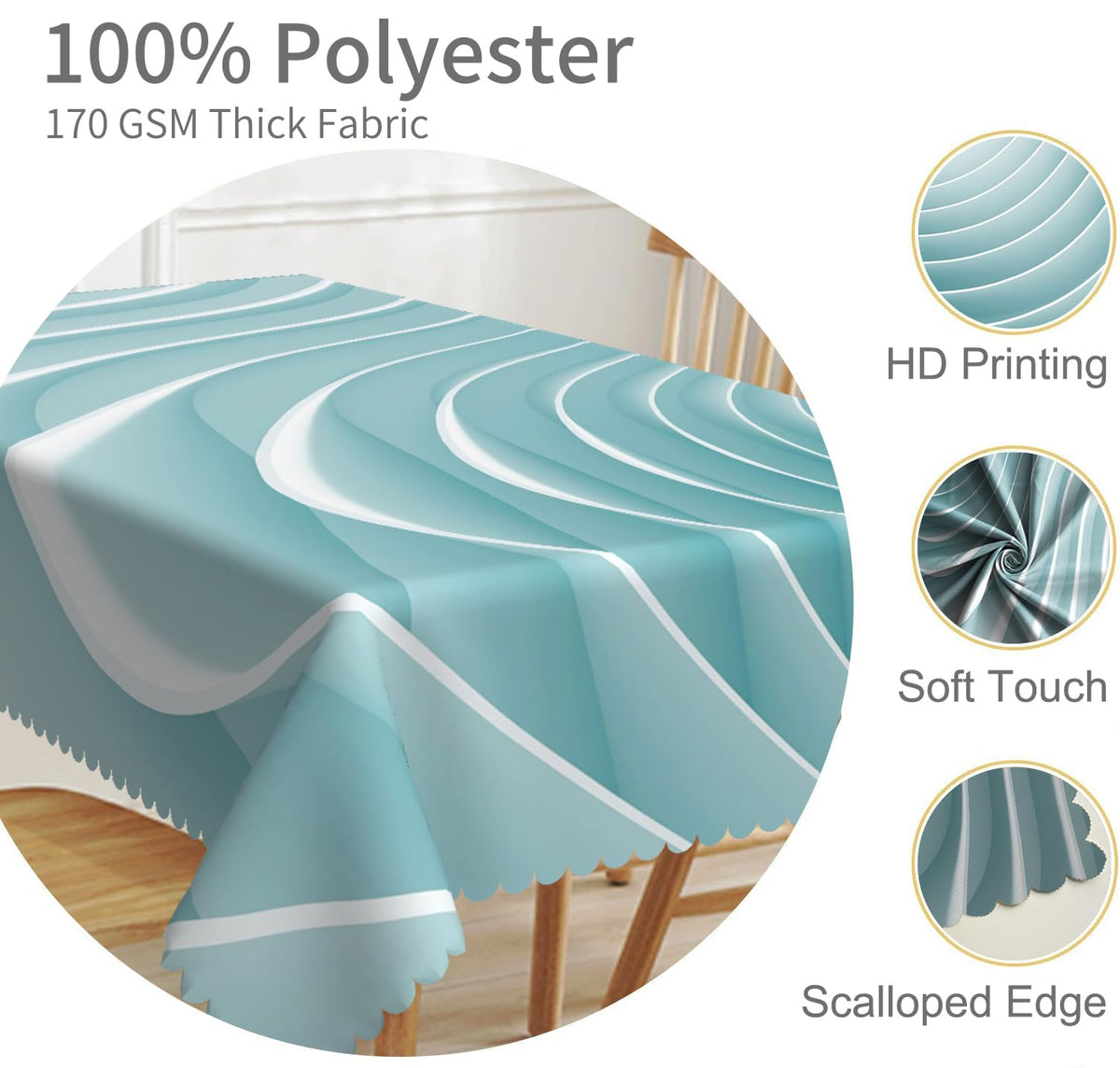 TTQYFNM 52x70inches Abstract 3D Wave Pattern Tablecloth Modern Geometric Gradient Turquoise White Table Covers Waterproof Durable Polyester Fabric Table Cloth for Dining Room Living Room Home Decor