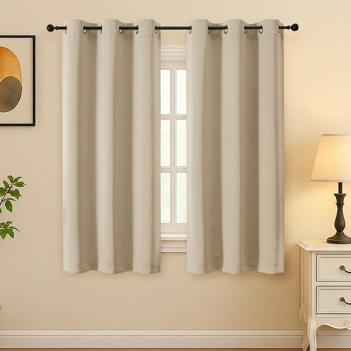 Simplebrand Biscotti Beige Room Darkening Curtains for Bedroom 63 Inch Length 2 Panels Set, Thermal Insulated Energy Saving Curtains for Kids Room, Solid Nursery Window Treatment Drapes, W40 x L63