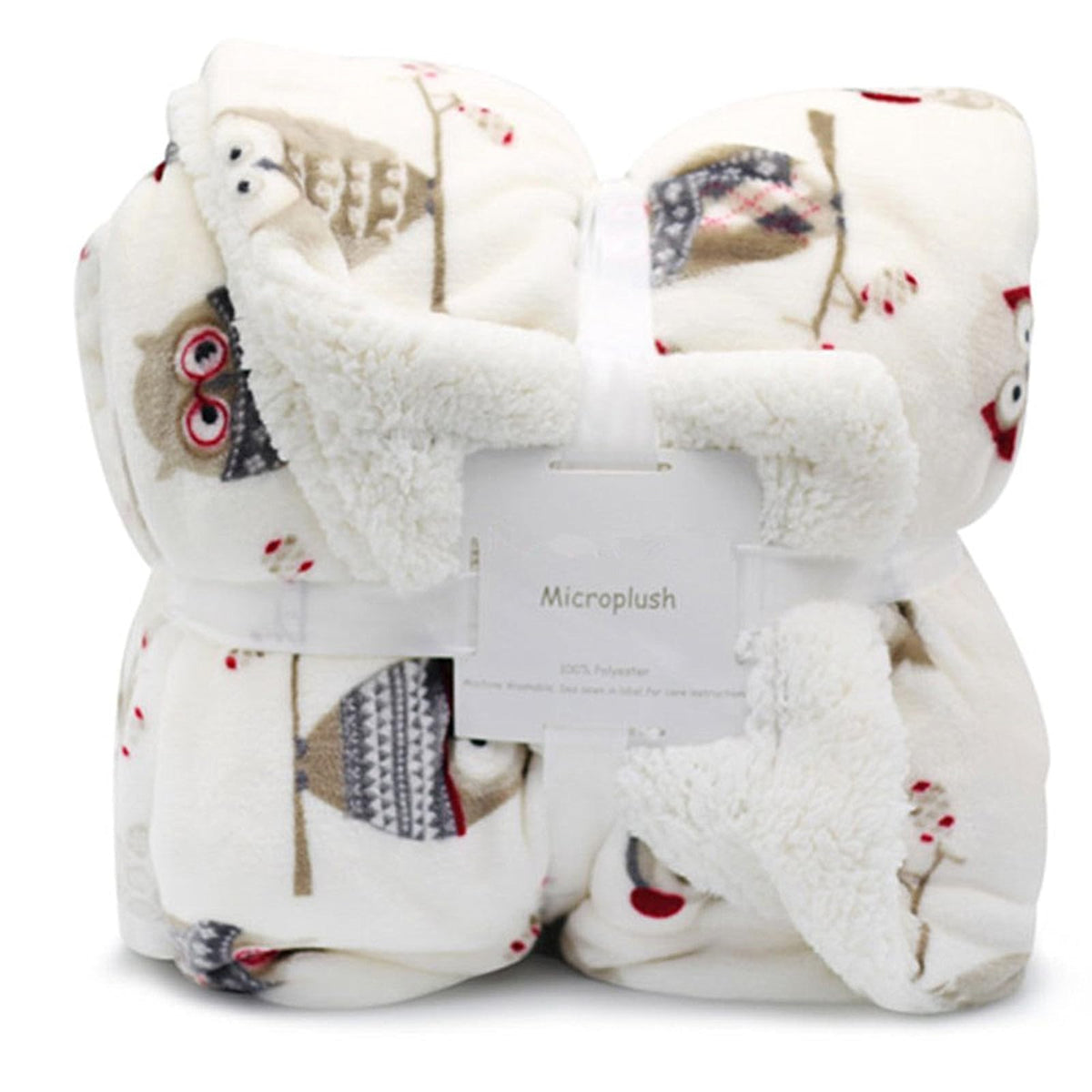 UKELER Flannel Sherpa Throw 60'' x 50''- Owl Printed Soft Plush Flannel Blanket Throws for Bed/Couch/Sofa/Office/Camping