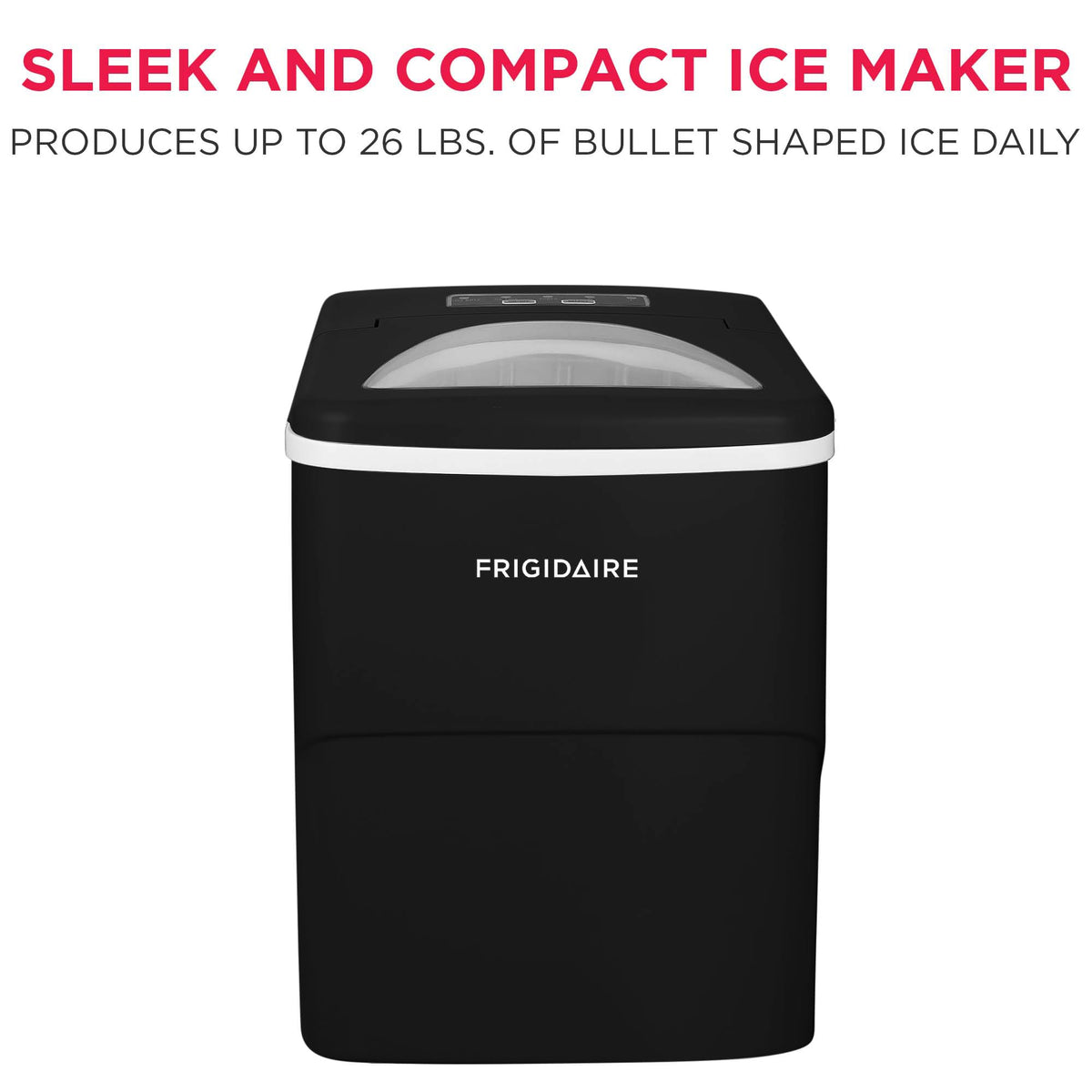 Frigidaire, 26 Lbs Portable Compact Icemaker, Ice Making Machine, Black, White, Medium