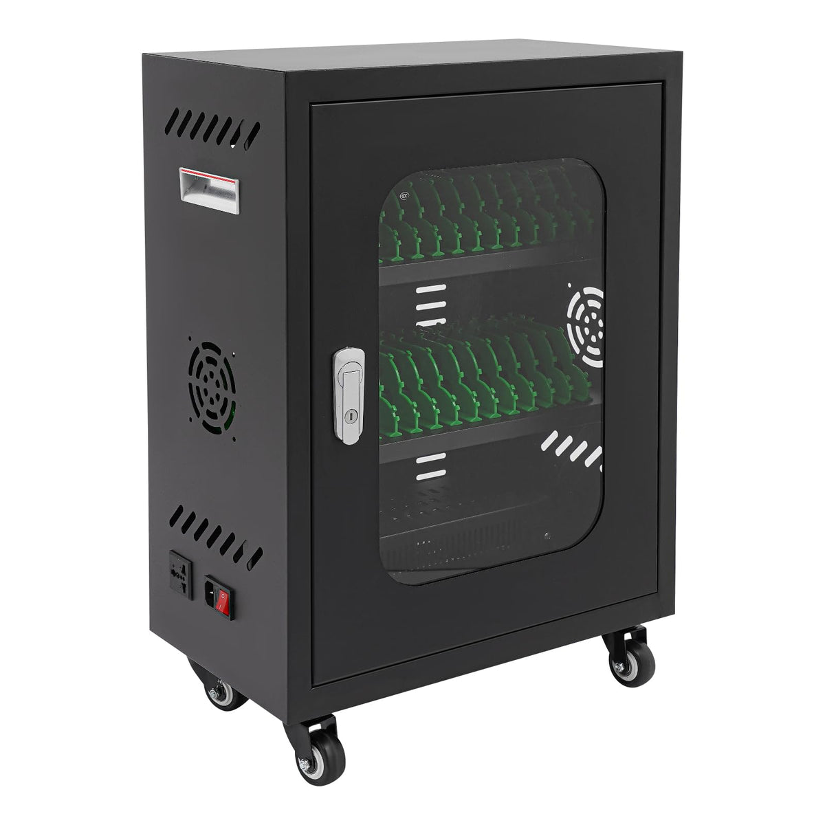 Lumicasaler 30 Slots Mobile Phone Charging Cart, Rechargeable Cell Phone Charging Station with Combination Lock, 300W Charging Cabinet, for Phones/Mini Tablets, School and Enterprise (Black)