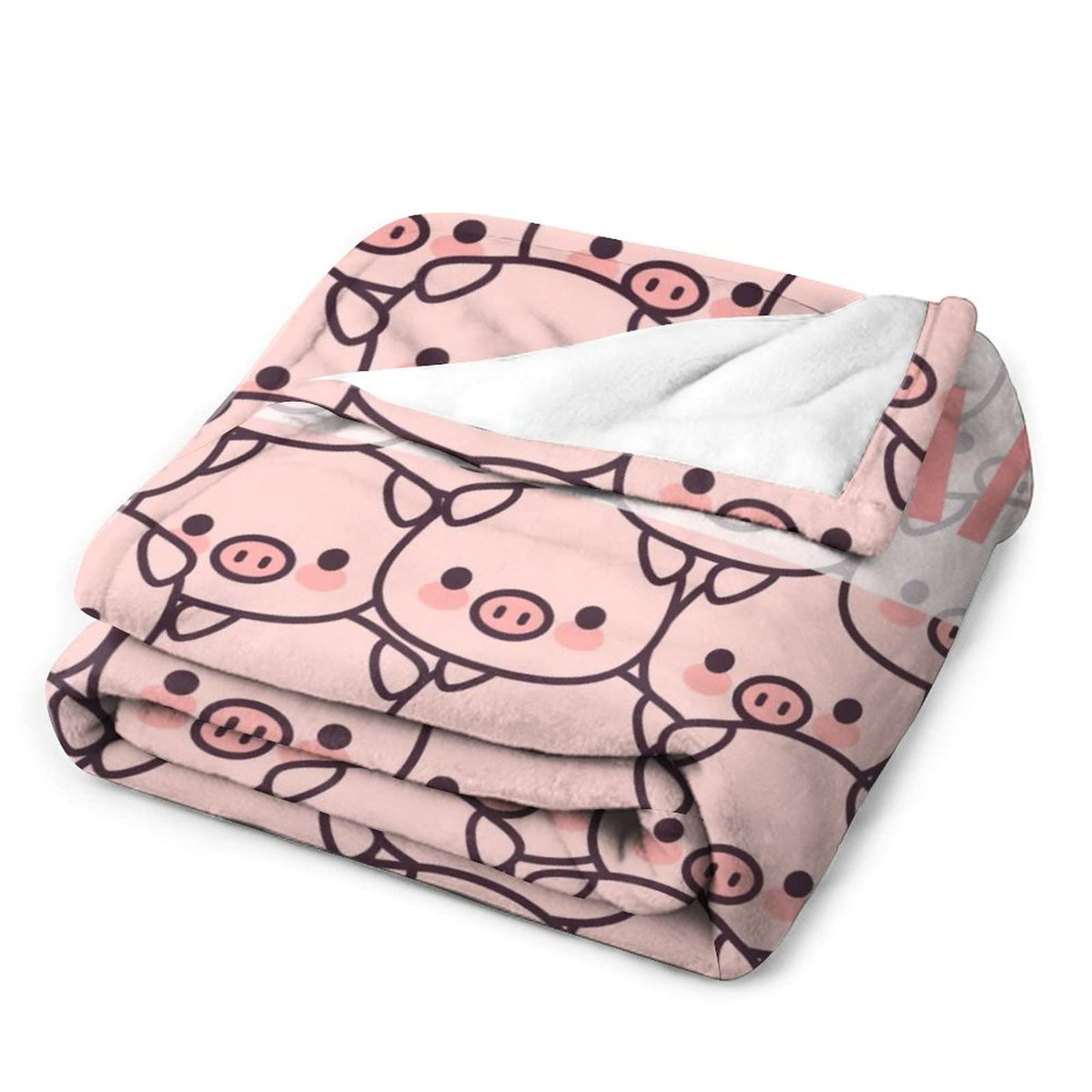 Personalized Pig Blanket Gifts with Text Name, 30"x40" Flannel Fleece Throw Blanket Soft for Girls Boys Adults, Lightweight, Comfortable, Warm Cute Pig Themed Blanket for Bed Couch