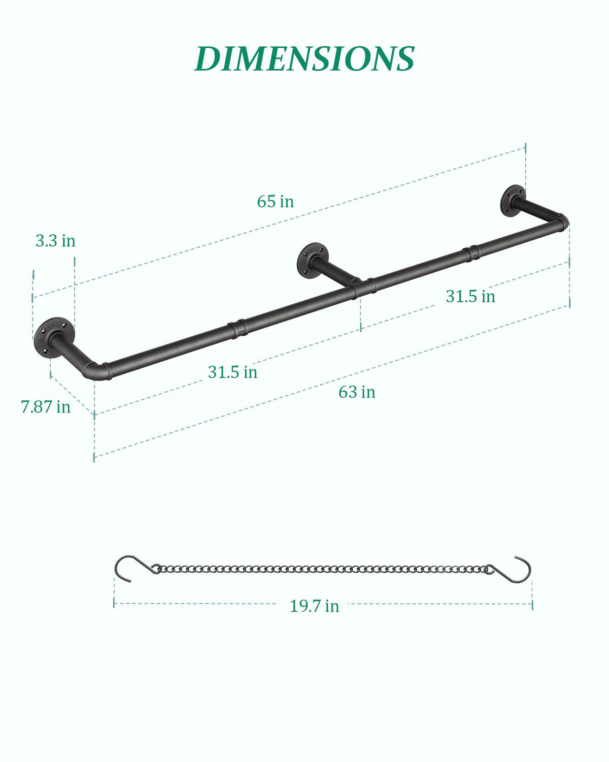 SOFITORG Plant Haning Rod, Hanging Planters for Indoor Plants with 6 Chains, Wall Plant Hanging Bar for Window Celling, 65.7 Inch, Metal Black, Pots Not Included