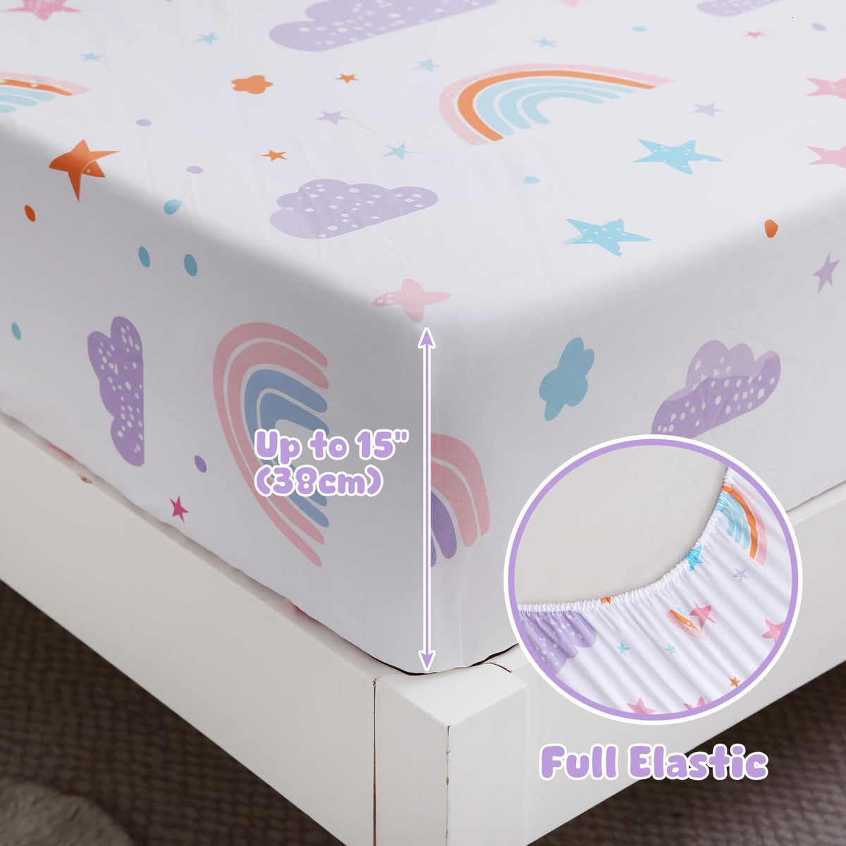 Ocharo Twin Size Rainbow Sheets Set for Girls-Kids 3 Pieces Rainbow Twin Bed Sheets - Deep Pocket Wrinkle Free,Breathable Stars Printed Bedding Sets for Toddlers,Purple Pink