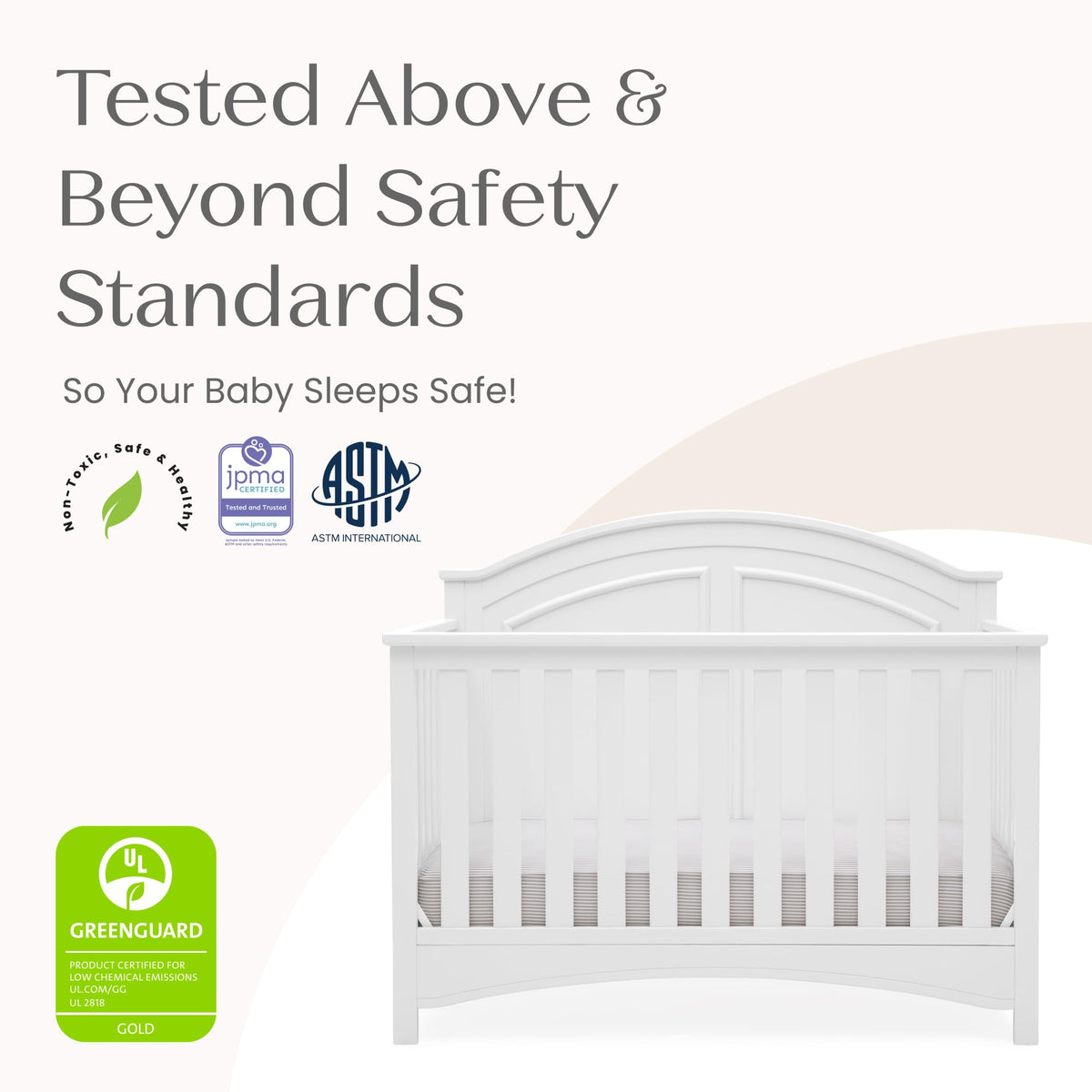 Delta Children Perry 6-in-1 Convertible Crib - Greenguard Gold Certified, Bianca White