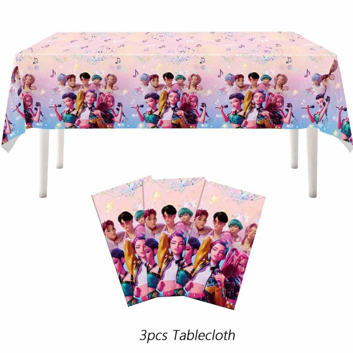Luckyliz 3PCS Demon Hunters Birthday Tablecloth Decorations, Plastic Waterproof Tablecloths Pink Cartoon Party Supplies for Boys Girls Fans Concert Birthday Party