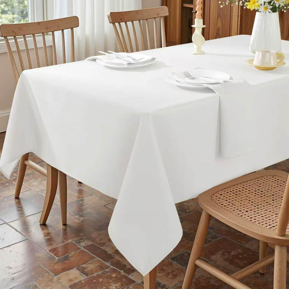 Honellaty Faux Linen Rectangle Tablecloth, 200GSM Waterproof Washable Textured Woven Table Cloth, Fabric Table Cover for Dining, Party, Wedding, Indoor Outdoor (52 x 70 Inch Rectangular, White)