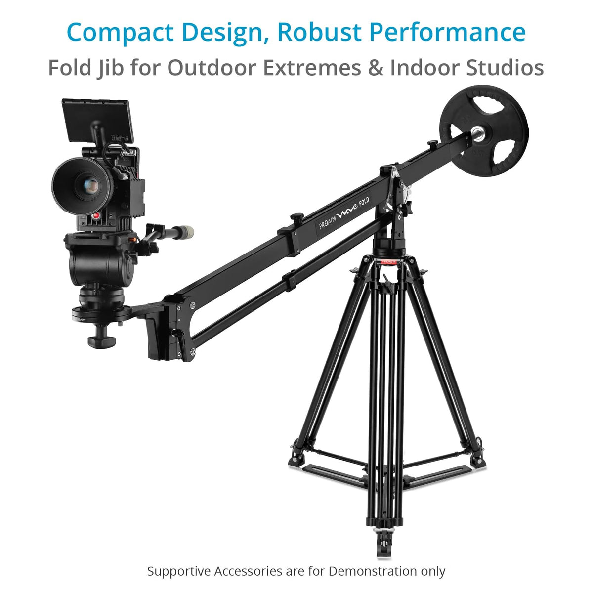 PROAIM 7.2ft Wave Fold Video Camera Jib Crane. 15kg/33lb Payload. 100mm Camera & Tripod Mounting. Quick Dovetail Mechanism. Telescopic Front & Rear Pivot Adjustments (JB-WVFD-01)