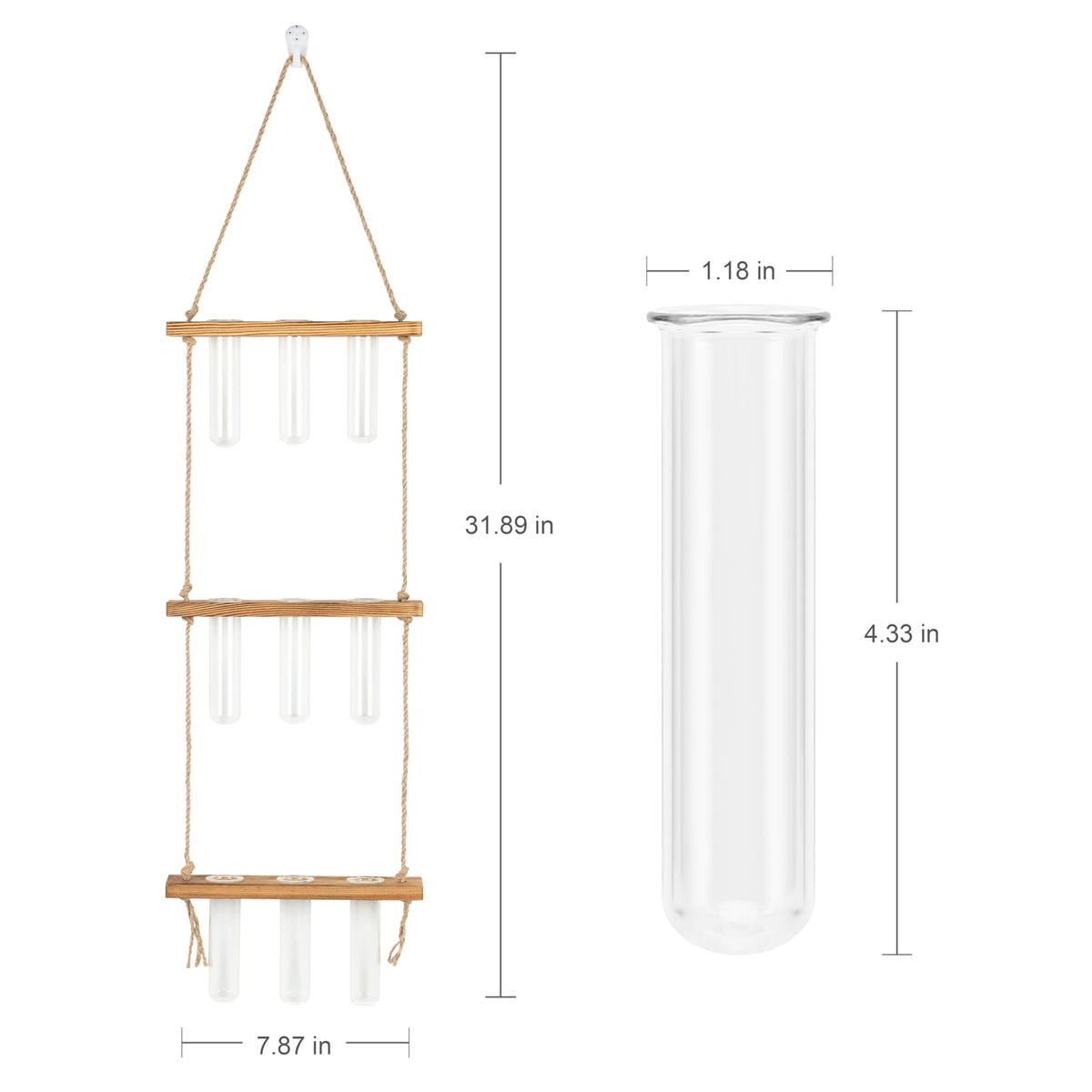 Hyindoor Wall Hanging Propagation Stations 3 Tired Wall Planter Terrarium with Wooden Stand and Glass Test Tubes Plant Hanger Flower Vase for Home Office Wall Decor Hydroponic Cuttings