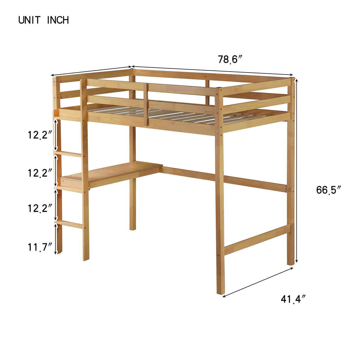 Bellemave Twin Loft Bed with Desk,Loft Bed for Kids, Boys, Girls,Wooden Loft Be Frame with Desk and Ladder, Natural